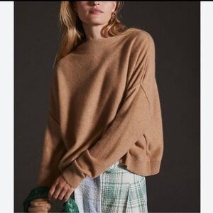 Anthropologie Pilcro 100% Cashmere Funnel Mock Neck Sweater Camel Tan Size 1X